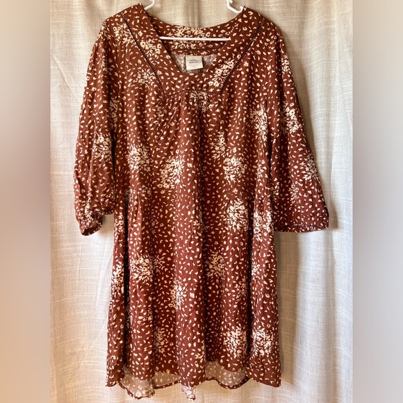 Knox Rose Dresses & Skirts - Knox Rose | Linen Blend Rusty Brown Cheetah Print Dress 3/4 Sleeves Women Large